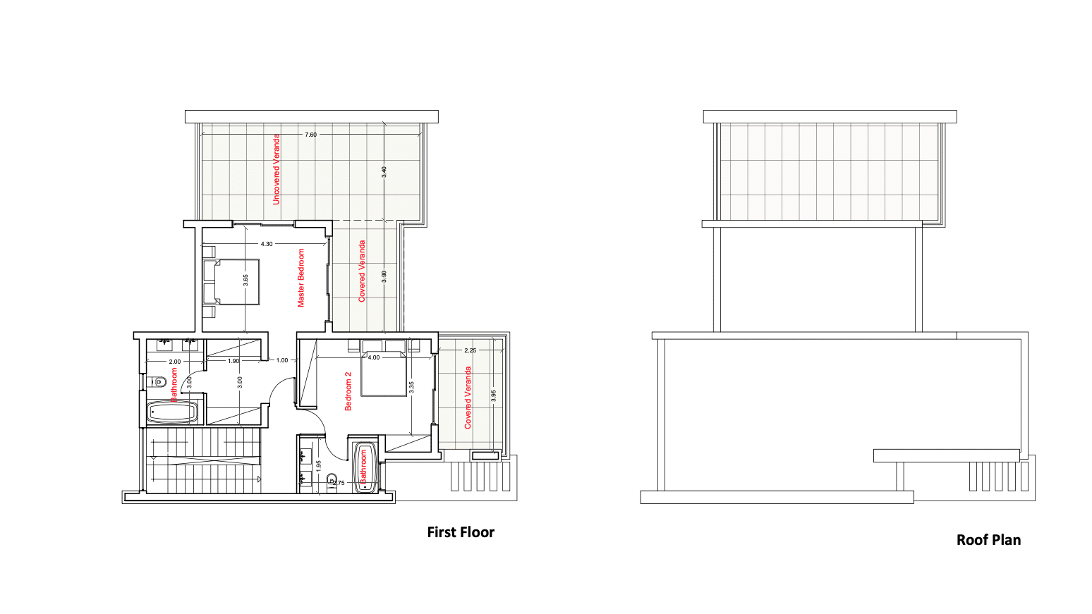 1st floor, roof plan